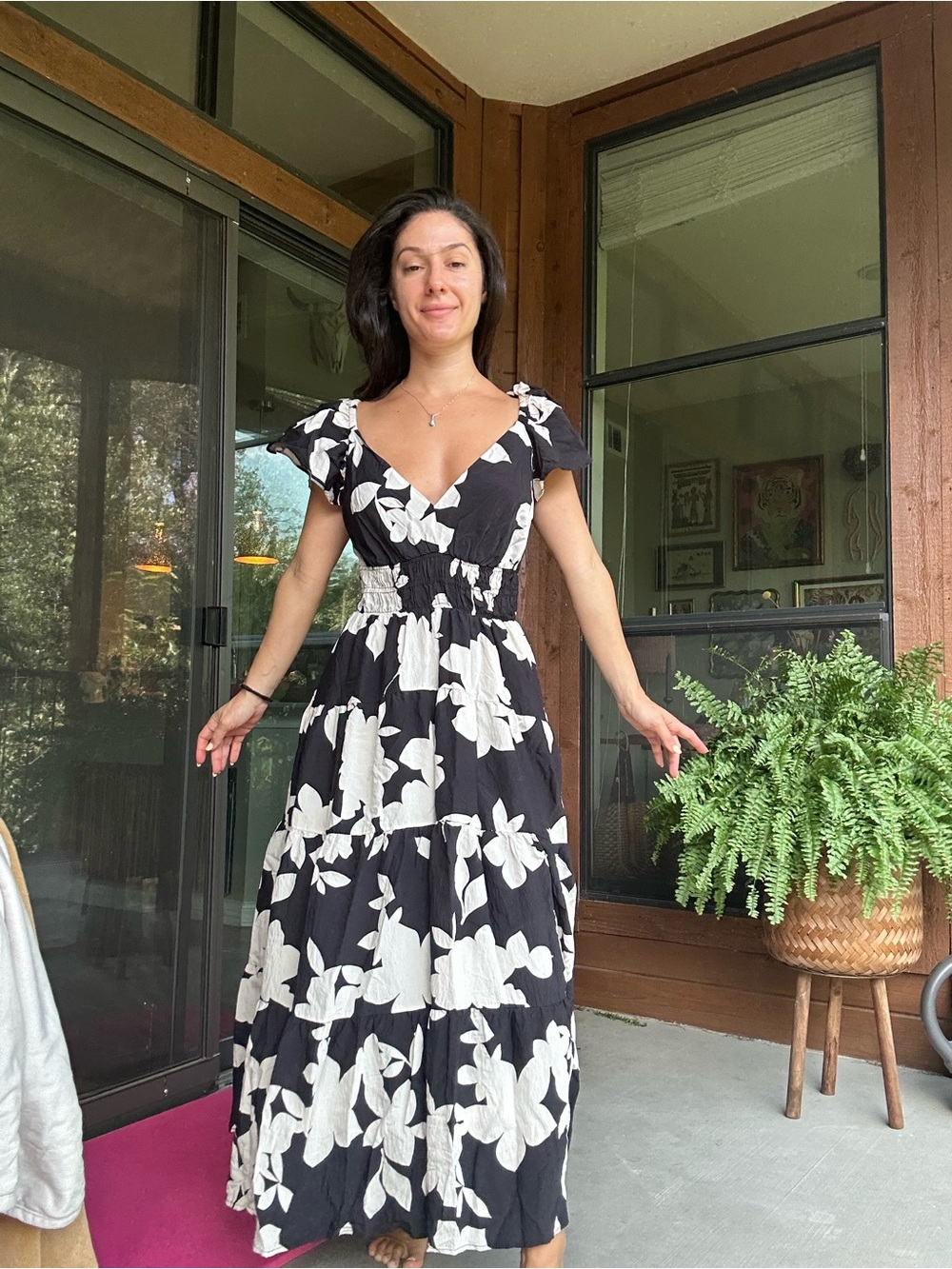 Anthropologie Black and White Floral Maxi Dress